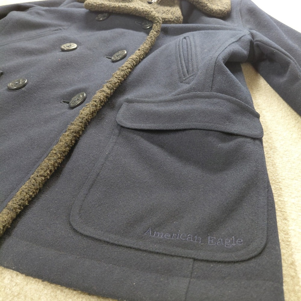 American Eagle Womens Double Breasted Pea Coat Sherpa Lined Jacket Business Y2k - Picture 2 of 12